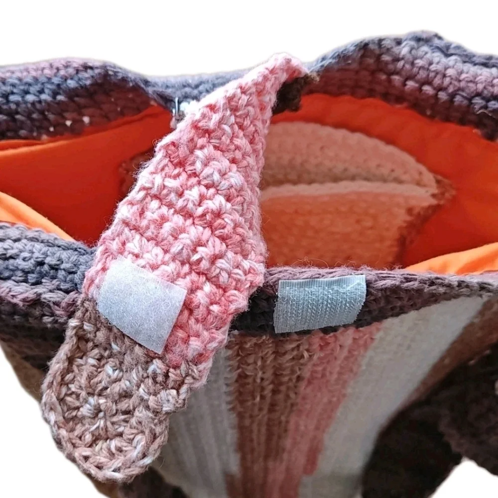 Hippie Boho Hand Crocheted Earthy Striped Bucket Purse W/ Coin Purse Homemade